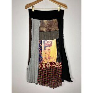 Christy Fisher Vintage Patchwork Skirt Frida Kahlo Print Mixed Patterns XL READ